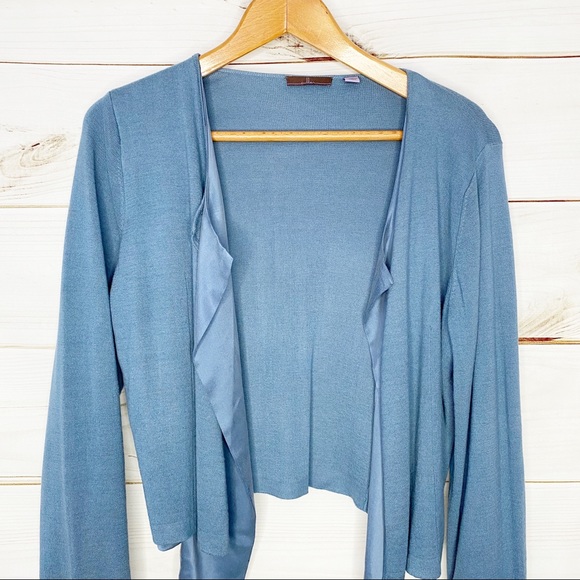 CULLEN Blue Waterfall Draped Cardigan Sweater S - Picture 2 of 10